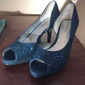 Blue rhinestoned heels